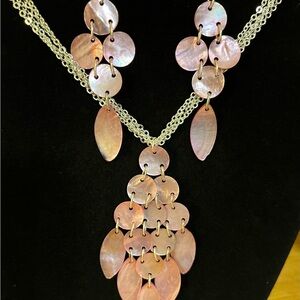 Pink mother of pearl sequin necklace and dangle earrings to match